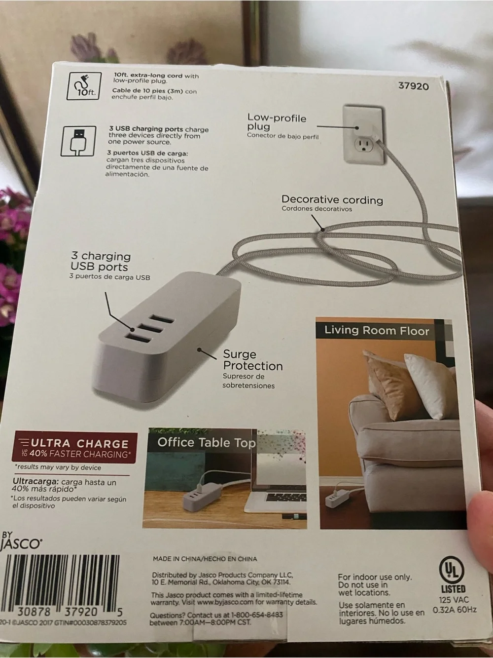 10ft USB Charging Extension Cord - White/Cream